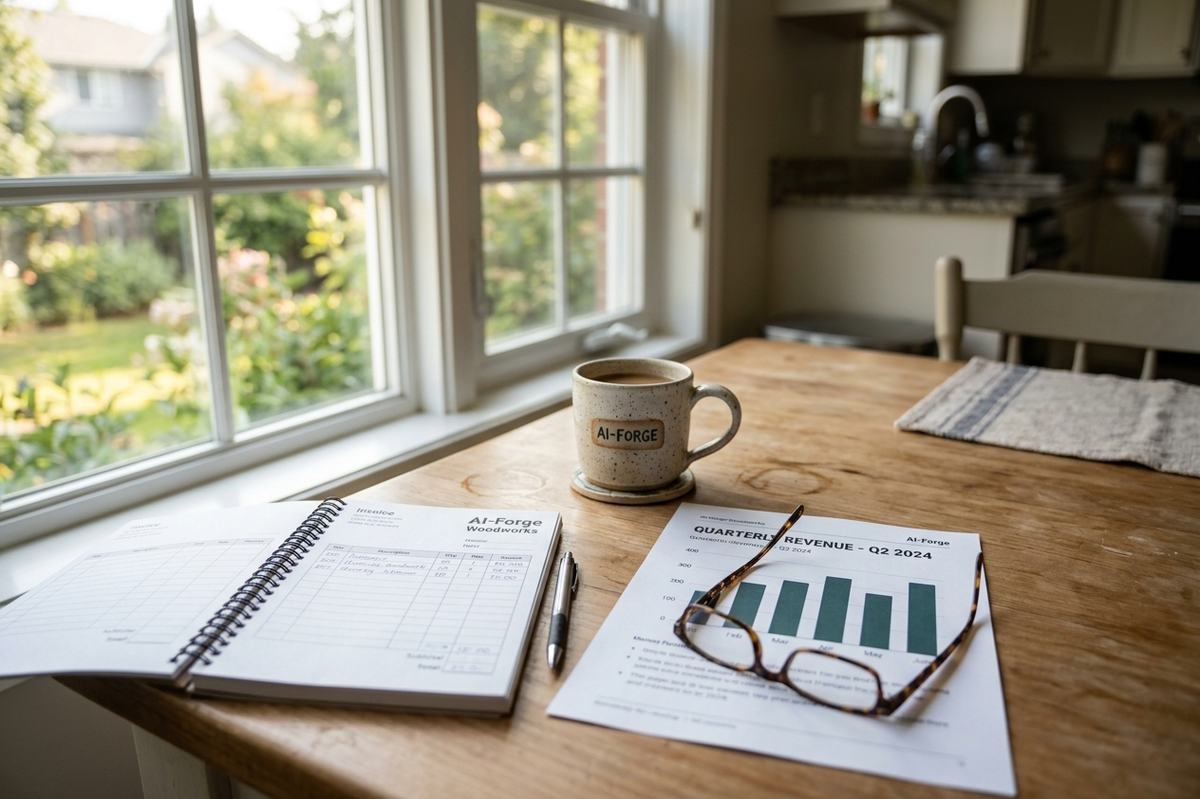 An AI-Forge audit report on a kitchen table