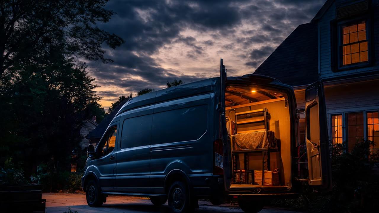 A service van on the road at dusk — the hours when calls get missed